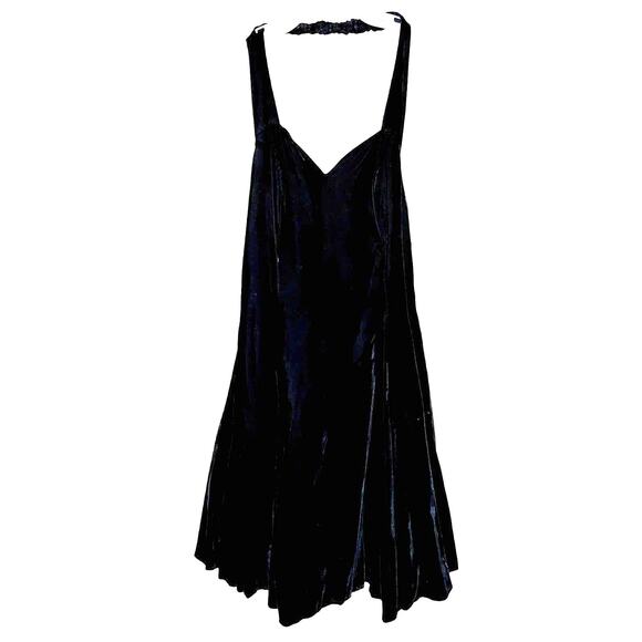 Vintage Sexy Black Velvet Medium Halter Dress Fit & Flare Cocktail Party Roberta - Picture 1 of 10